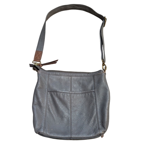 Fossil Morgan Crossbody Traveler Bag Grey Brown Leather Soft Purse - Picture 2 of 11